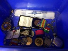 Box of assorted, various medals etc.