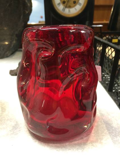A red Whitefriars vase