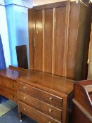 Oak wardrobe and two oak chests of drawers