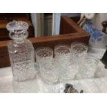 A Stuart whiskey square decanter and six tumblers