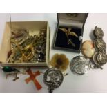 Gold mounted cameo, silver gilt RAF brooch etc.