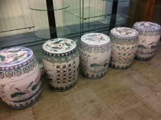 A set of five Oriental style ceramic barrel seats