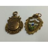 Two 9ct Sunderland District League gold fobs, 15.6g