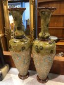 A tall pair of Doulton Lambeth Slaters patent tapering vases, 41 cm high