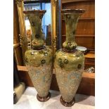 A tall pair of Doulton Lambeth Slaters patent tapering vases, 41 cm high