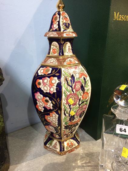 A boxed Masons ironstone octagonal vase and cover, 'Penang' Limited edition