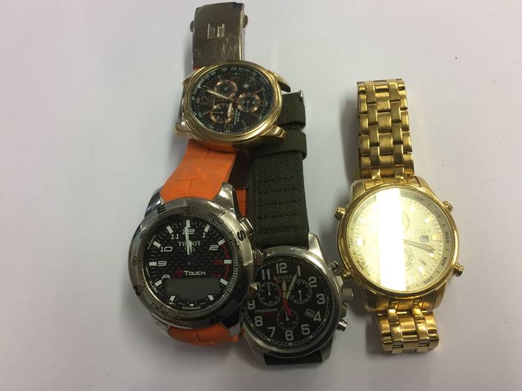 Four Citizen and a Tissot watches