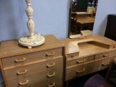 G Plan oak chest of drawers and dressing table