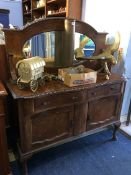 Oak mirror back sideboard