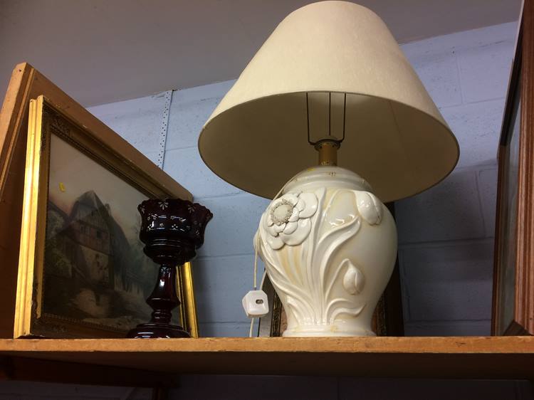 Table lamp and various pictures