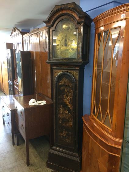 A lacquered long case clock by Phillip Abbot of Lo