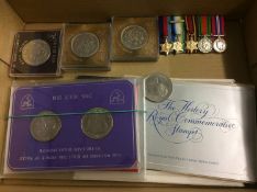 Various commemorative coins and a dress set of med