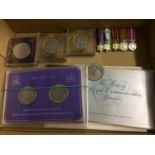 Various commemorative coins and a dress set of med