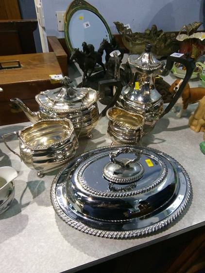 Plated tea set and a tureen