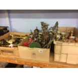 Three trays of assorted including brassware etc.