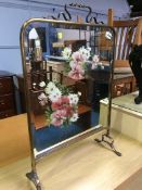 Victorian mirrored and painted glass fire screen