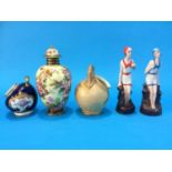 A Royal Worcester scuttle, a Royal Crown Derby scuttle, two Continental Art Deco figures and a