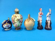 A Royal Worcester scuttle, a Royal Crown Derby scuttle, two Continental Art Deco figures and a