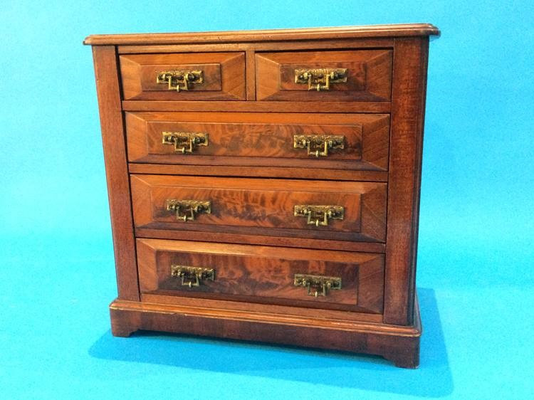 An Edwardian miniature apprentice price mahogany chest of two short and three long graduated - Image 6 of 8