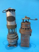 A Naylor Spiralarm Type 'M' Miner's lamp and a 'Ringrose' lamp