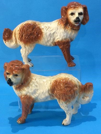 A pair of Victorian Staffordshire standing dogs, with glass eyes - Image 5 of 8