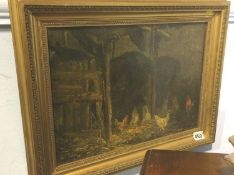 John Falconar Slater, (1857 - 1937), Oil on board, signed, 'Stable with horse and hens', 26 x 36cm