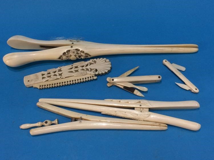 Collection of ivory glove stretchers etc.