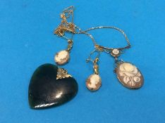 Pair of gold mounted cameo earrings etc.