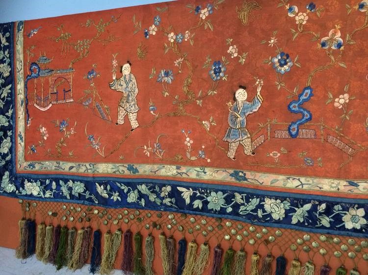 A fine Chinese late 19th century/early 20th century part wall hanging, depicting figures riding - Image 5 of 14