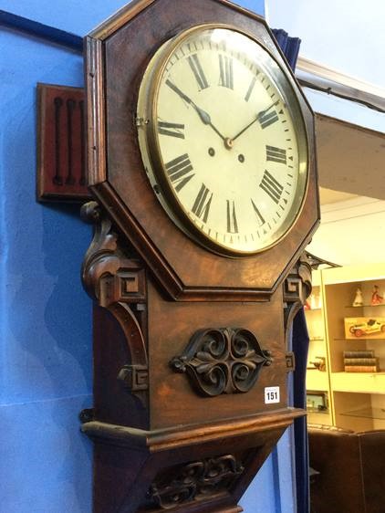 A mahogany octagonal wall clock, with painted dial and 8 day movement - Image 2 of 4