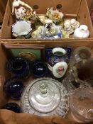 Two boxes of cut glass and china
