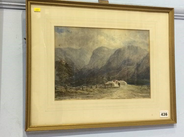 David Cox, (1783 - 1859), watercolour, signed, dated 1859, 'Highland landscape with cattleman