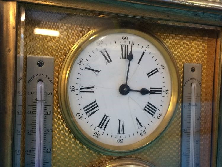 A brass cased clock compendium with compass clock, barometer and a centigrade and Fahrenheit - Image 2 of 5