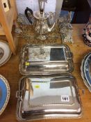 Two plated tureens, coffee pot etc.