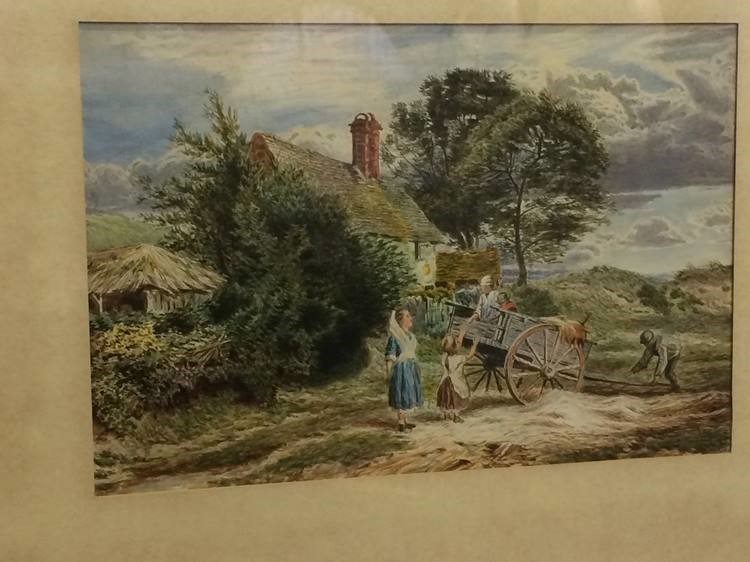 In the style of Miles Birkett Foster, watercolour, monogrammed, 'Rural landscape with cottage and - Image 3 of 3