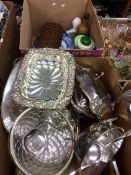 Two boxes including Parian bust, assorted silver plate etc.