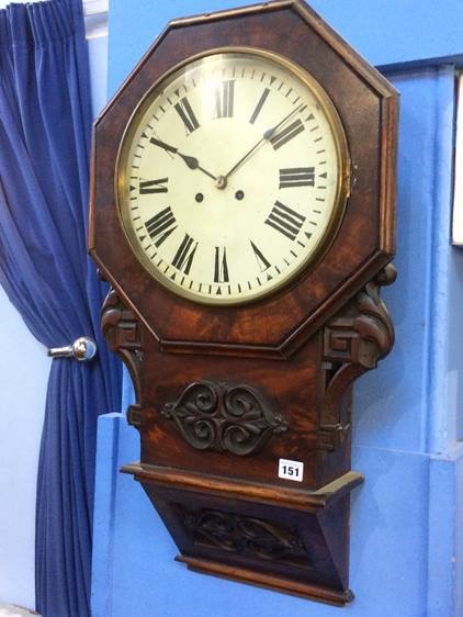 A mahogany octagonal wall clock, with painted dial and 8 day movement - Image 3 of 4