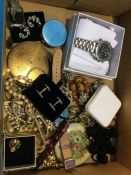 Various wristwatches and assorted jewellery in one box