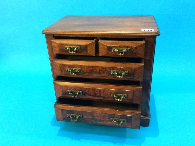 An Edwardian miniature apprentice price mahogany chest of two short and three long graduated - Image 3 of 8