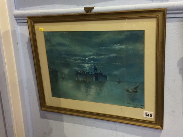 J. Turner, watercolour, signed, dated 1916, 'Venice by moonlight', 26 x 36cm