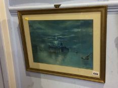 J. Turner, watercolour, signed, dated 1916, 'Venice by moonlight', 26 x 36cm