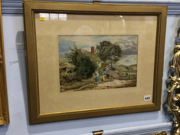 In the style of Miles Birkett Foster, watercolour, monogrammed, 'Rural landscape with cottage and