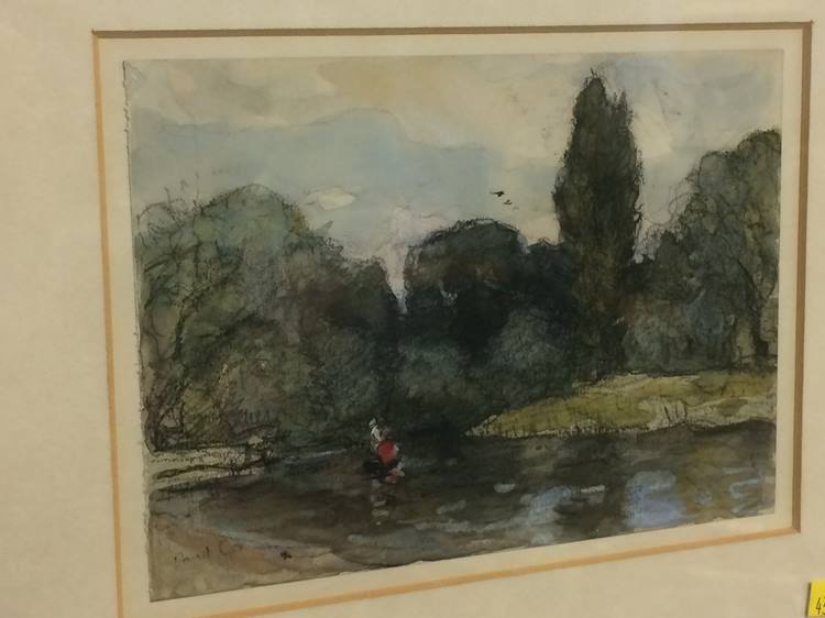 David Cox, 1783 -1859, watercolour, signed, Landscape with fisherman, 12.5 x 17cm. - Image 2 of 2