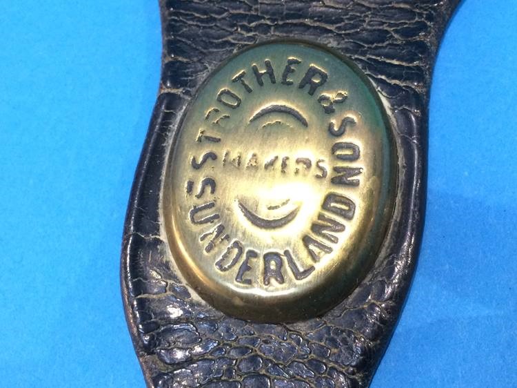 A pair of leather Horse brasses stamped 'Strother and Sons Makers Sunderland' - Image 2 of 3