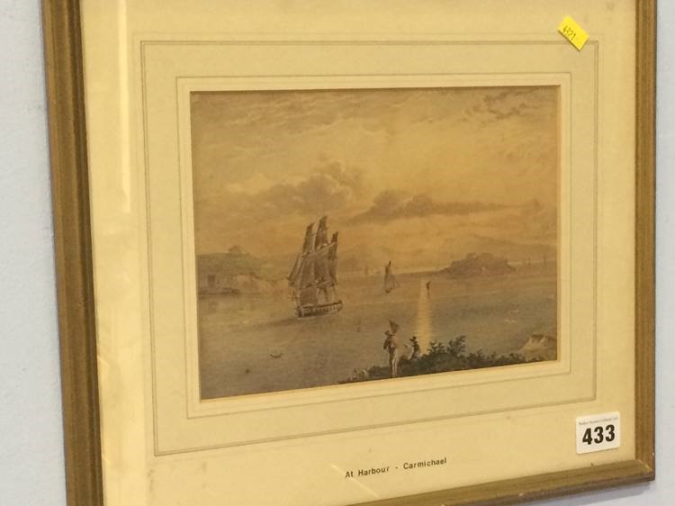 Manner of John Wilson Carmichael (1799 - 1868), watercolour, 'Figures looking out to sea with