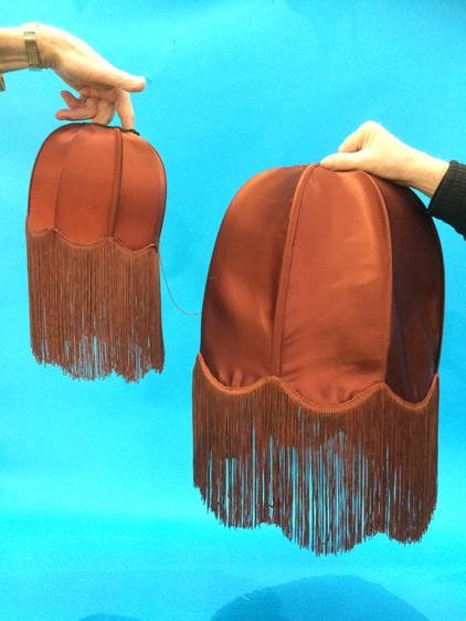 Two Burnt Crimson 'Biba' lamp shades with tassels (not labelled) - Image 2 of 2