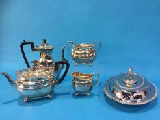 A silver plated tea and coffee service and a tureen