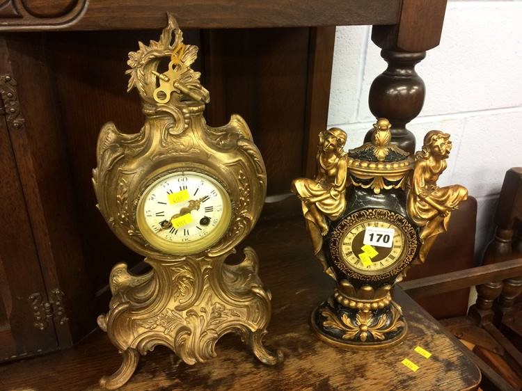 Gilt mantle clock and one other