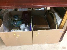 Two boxes of assorted including a Viners canteen of cutlery