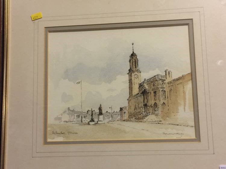 Watercolour, signed, 'The Town Hall South Shields', 19 x 24cm